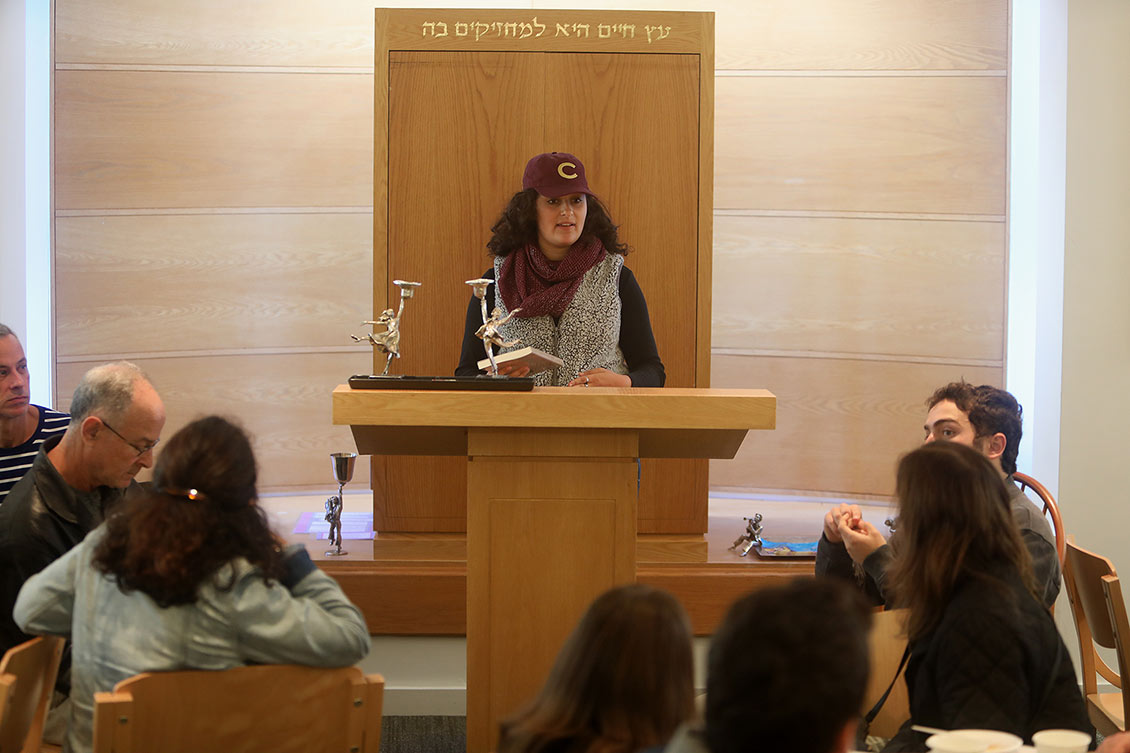 Student at Saperstein Jewish Center in Colgate hat
