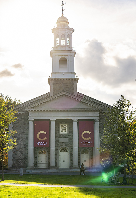 Memorial chapel with bicentennial banners