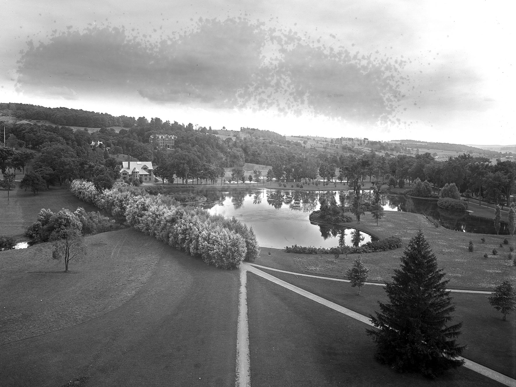 Aerial view of lower campus, circa 1905